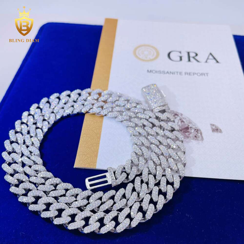 Blingdiam Jewelry Pass Diamond Tester Fashion Men Women 925 Sterling Silver 2rows Vvs Moissanite Cuban Link Chain
