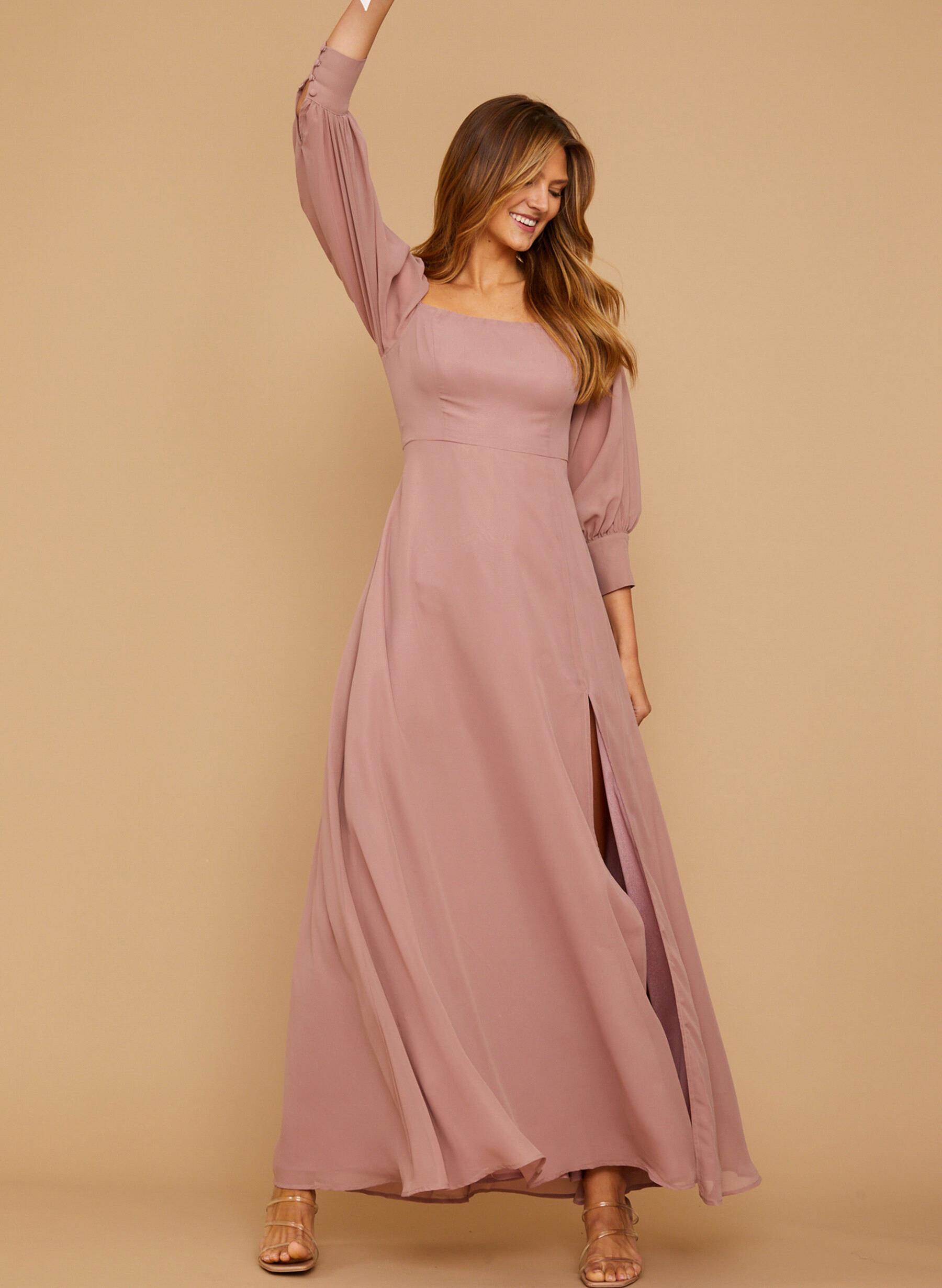 Chiffon Side Split A-e Prom Square Long Sleeve or-Length Formal Dresses for Women Dress BC19169