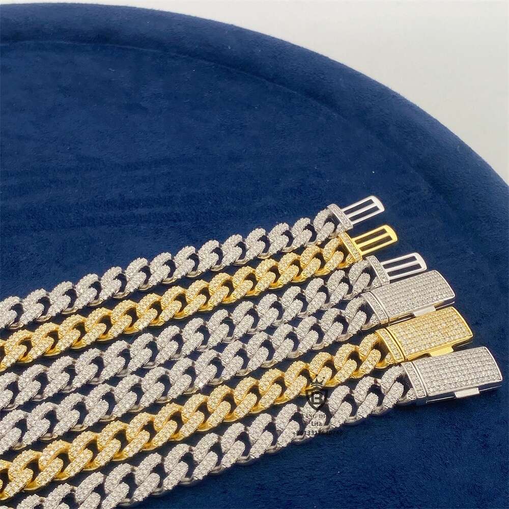 Gra Certificate Best Quality 925 Sterling Silver 10mm Cuban Link Chain Iced Out Women Fashion Jewelry Necklaces