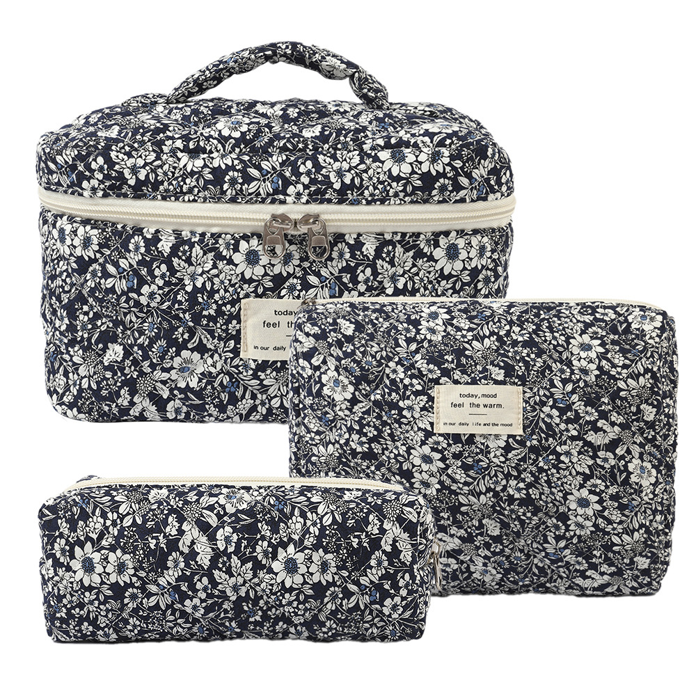 Tote bag Handheld cosmetic bag large capacity small floral storage portable quilted cotton cute flowers ins travel student