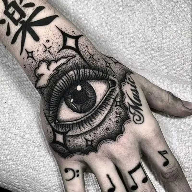 4pc/Lot Dark Back Hand Waterproof Temporary Fake Tattoo Male Prajna Cool Eye Art Personality Neck Half Arm Star Tattoo StickersB240711