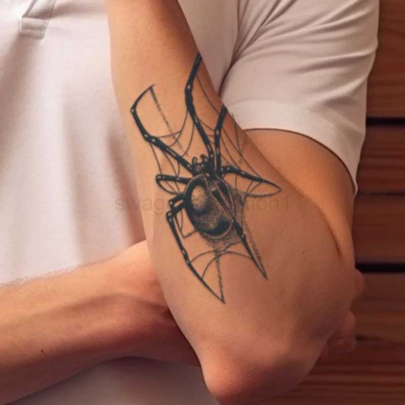 Black Spider Temporary Tattoo Stickers Waterproof Long Lasting One Week To Two Weeksrealistic For Men Neck Arm ChestB240711
