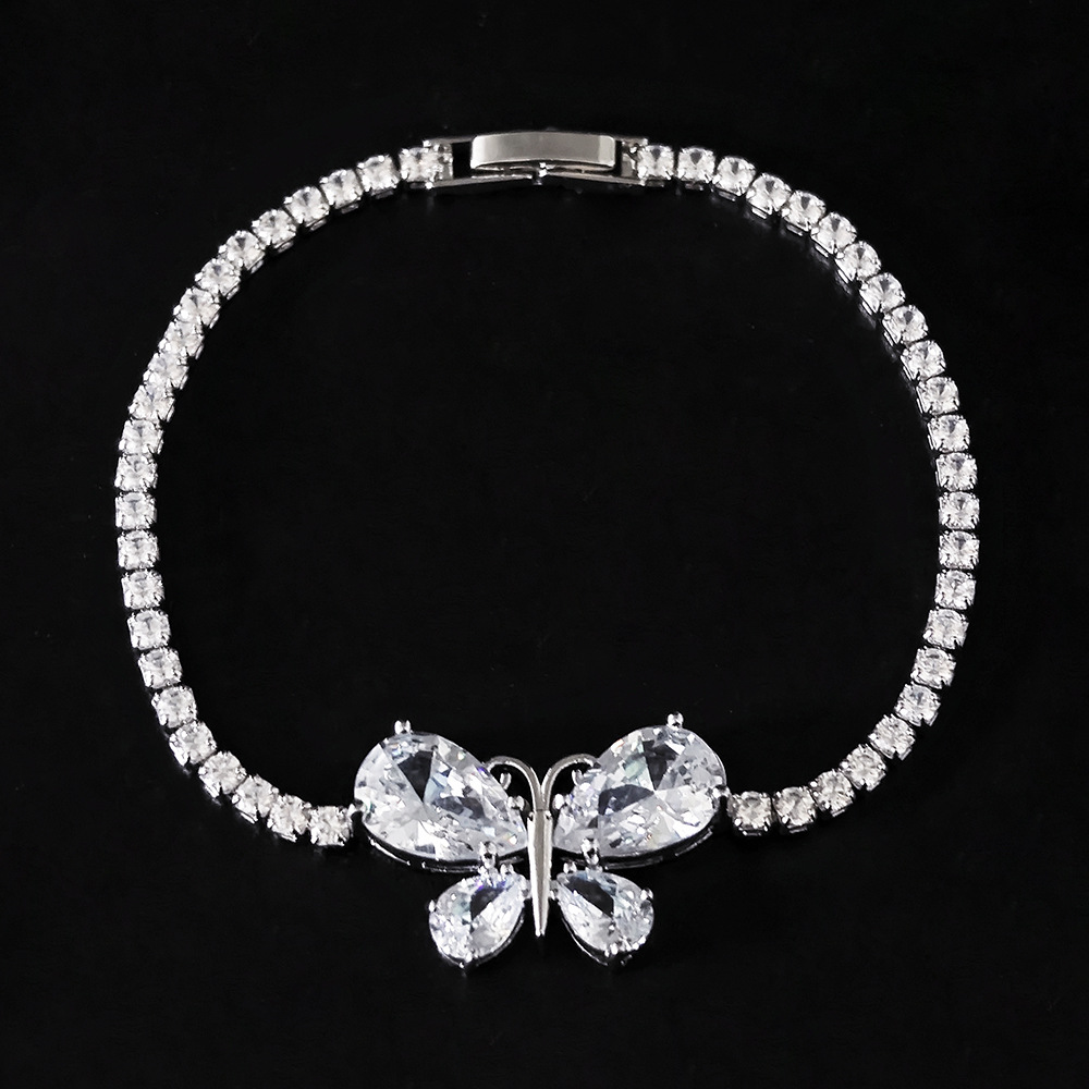 Designer Jewellery High Quality Silver Plated Butterfly Bracelet with Zircon Inlay Shiny Bangle for Daily Wear Gift Textured Fashion Accessory