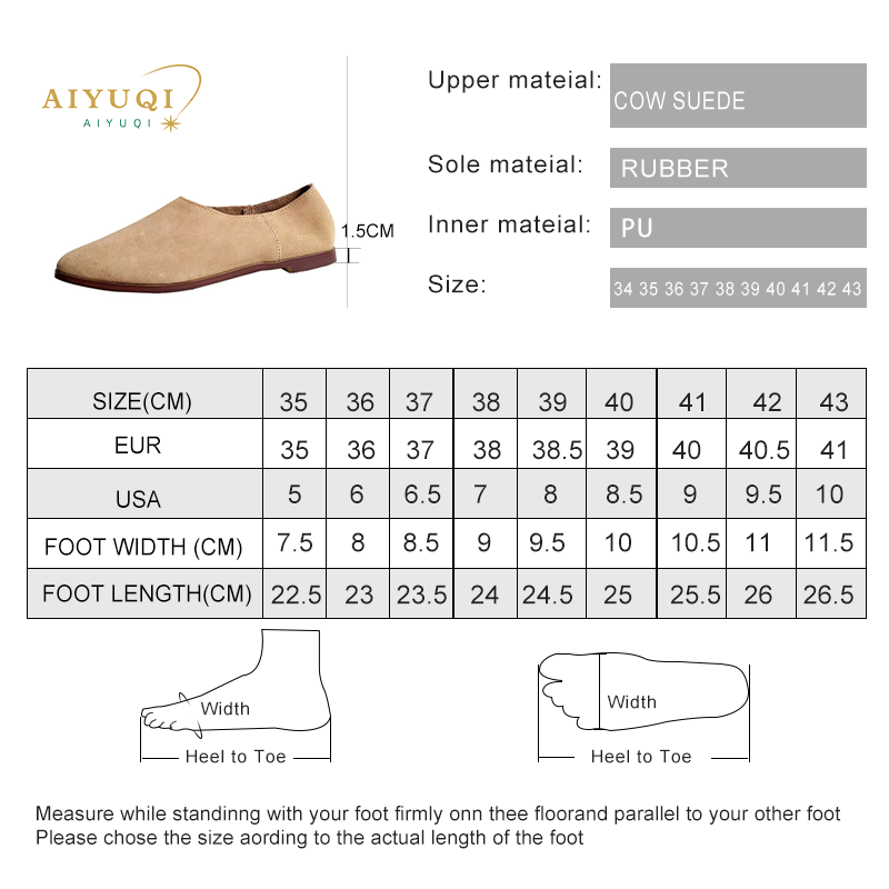 AIYUQI Ballet Flats Women Shoes Genuine Leather Large Size Pointed Toe Women Loafers