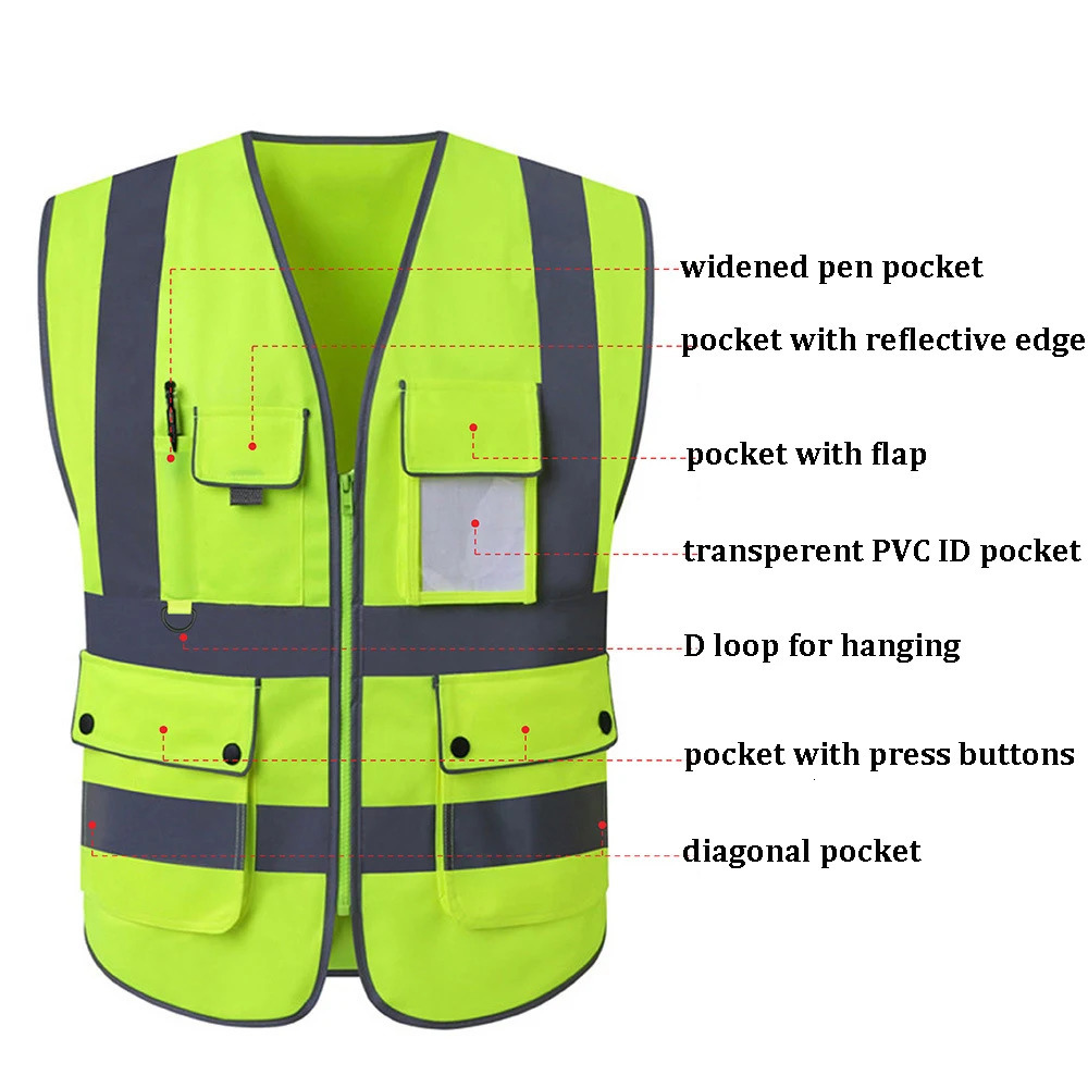 Size S4XL High Visibility Road Working Reflective Vest Outdoor Motorcycle Cycling Safety Waistcoat Clothing Jacket 240701