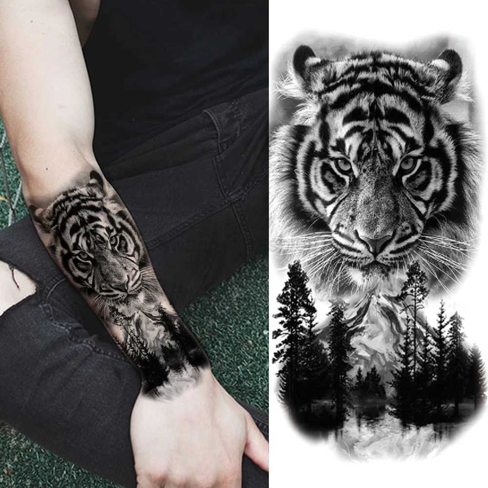 God Cross Lion Temporary Tattoos For Men Women Realistic Compass Lion Fake Tatoos Forearm Jesus Christ Thigh Tattoo StickerB240712