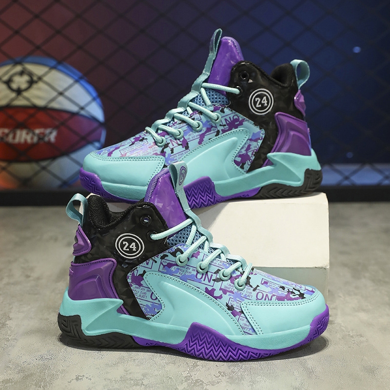 Boys' Basketball Shoes 2024: Kids' Sports Sneakers, Breathable Cotton, Blue/White