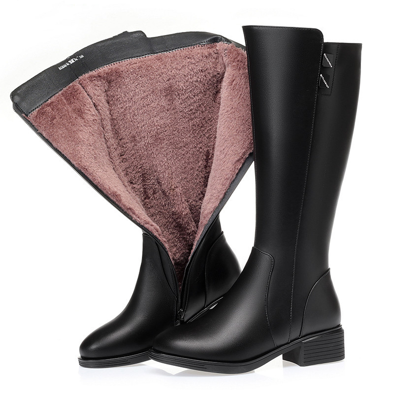 AIYUQI Women Winter Boots Large Size Winter Natural Wool Warm Genuine Leather Women Roman Boots High-top Marton Boots Ladies