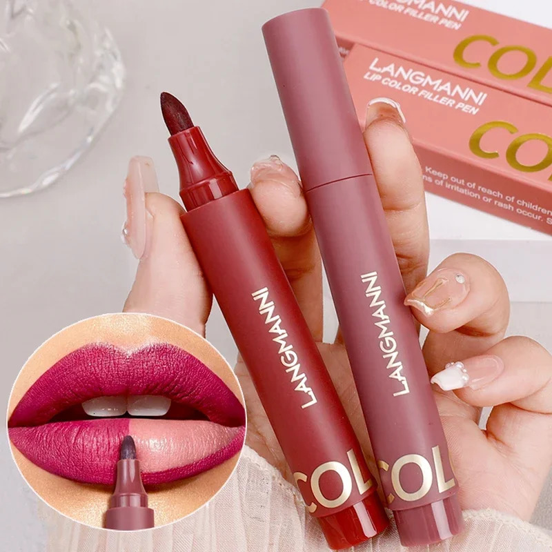Smooth matte contour lipliner waterproof durable fadeless non stick cup liquid lipstick pencil lipstick cosmetics 240711