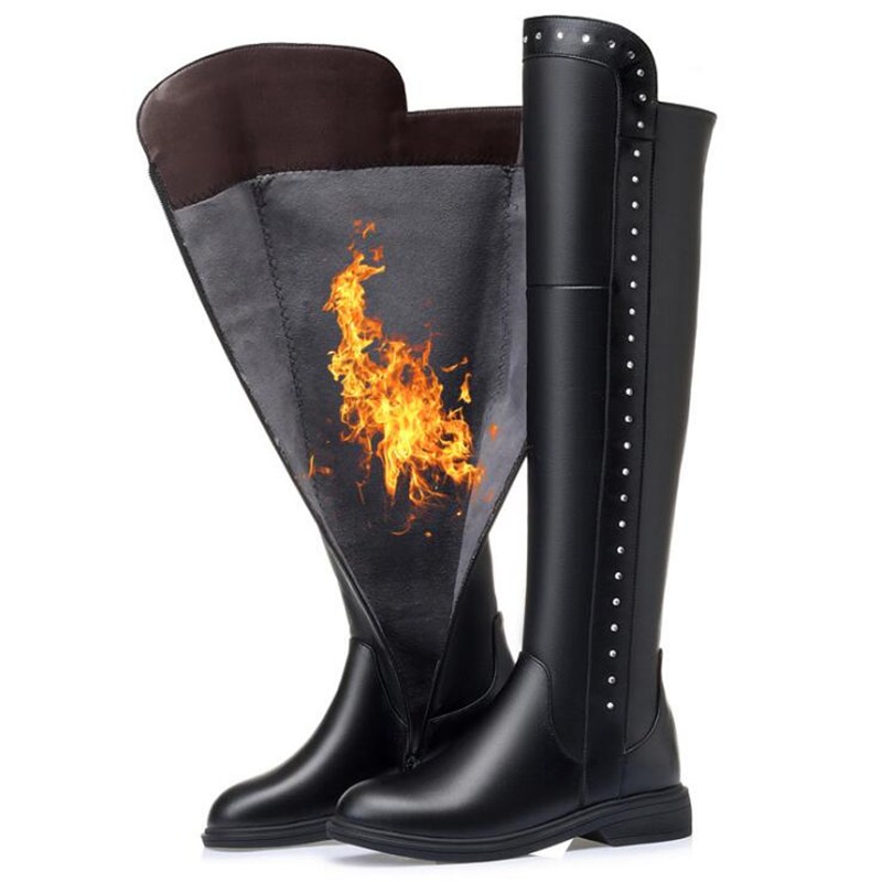 AIYUQI Womens Knee High Boots Winter 2024 New Genuine Leather Women Thigh High Boots Plus Size Wool Warm Women's High Bots