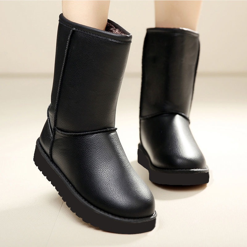 Leather Mid-calf Boots Fluffy Non-slip Waterproof Platform Boots for Women Shoes 2023 Winter Shoes Keep Warm Snow Boots Female