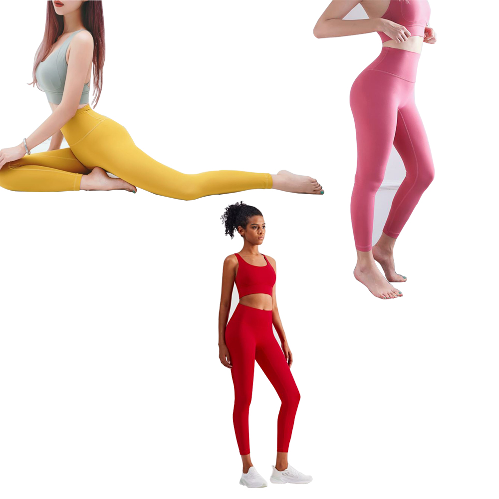 Polyamide Women's Yoga Pants Solid Color High Waist Stretchy Fitness Ninth Sport Leggings T Shape Soft Elastic Push-UP Tights