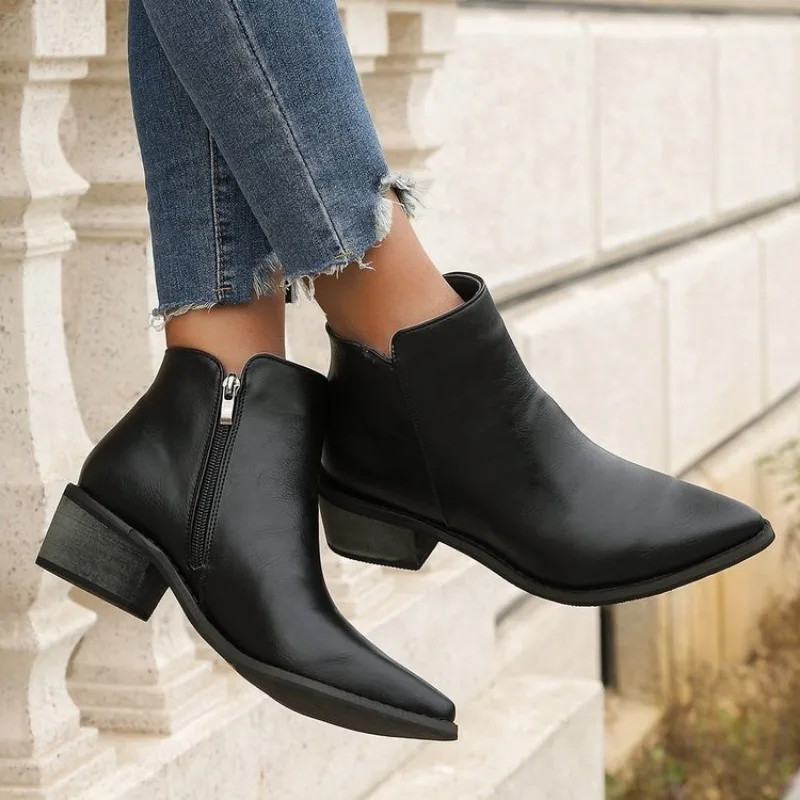 2023 Autumn New Retro Women Boots Genuine Leather Ankle Modern Pointed Toe Leather Shoes Western Boots Chelsea Boots