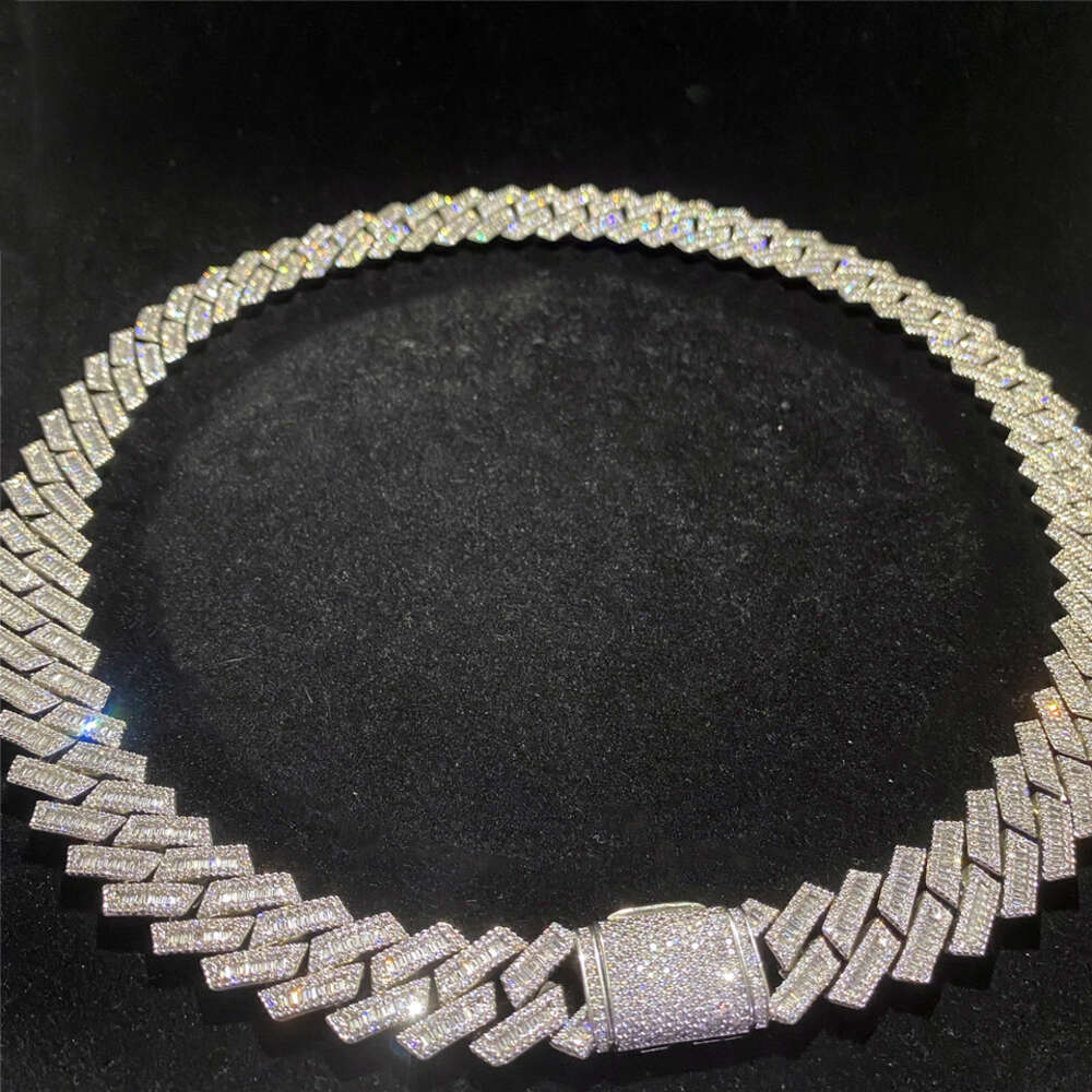 18mm Big Guy Heavy Iced Out Vvs Baguette Moissanite Miami k Chain Buss Down Pass Dia Tester Men Cuban Necklace