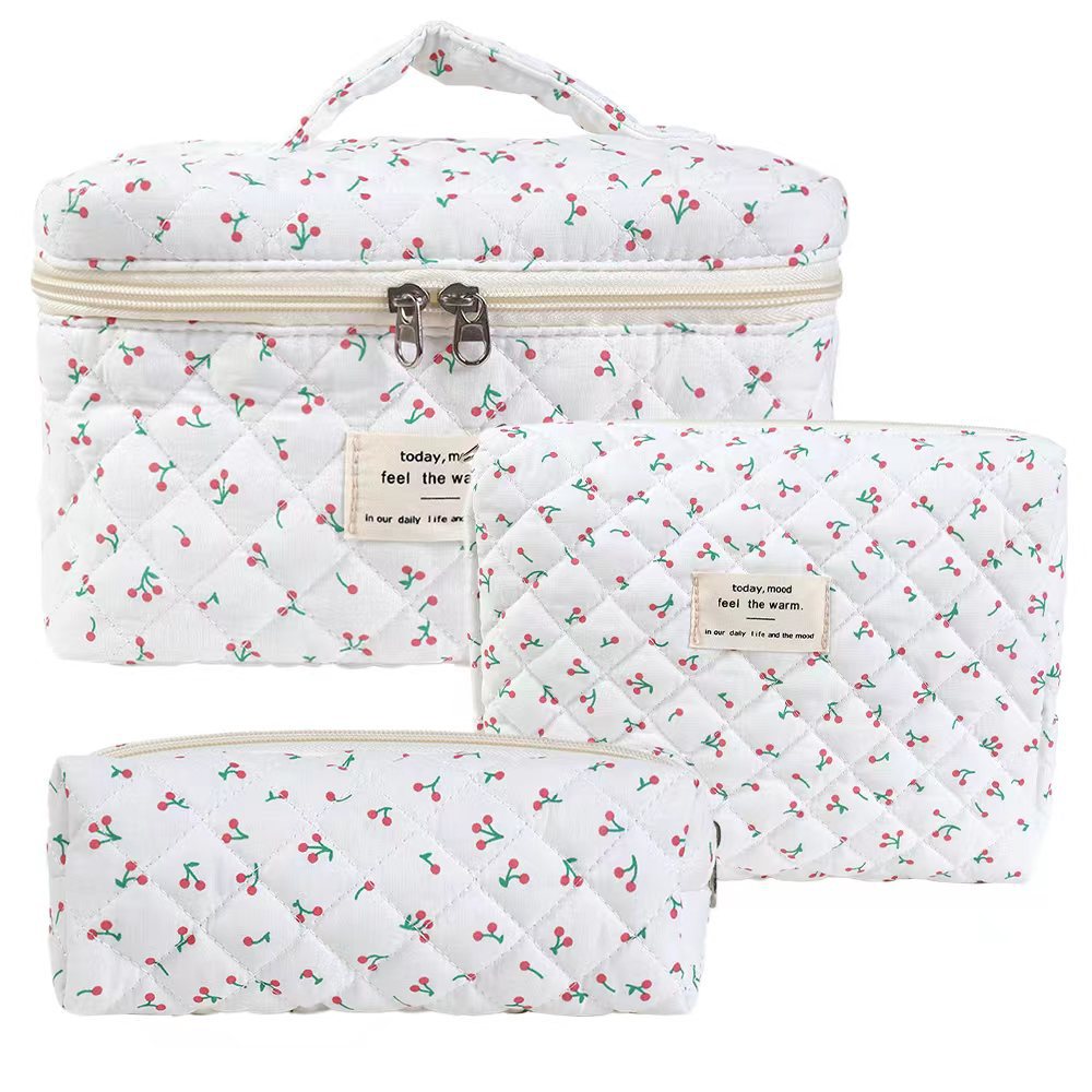 Tote bag Handheld cosmetic bag large capacity small floral storage portable quilted cotton cute flowers ins travel student