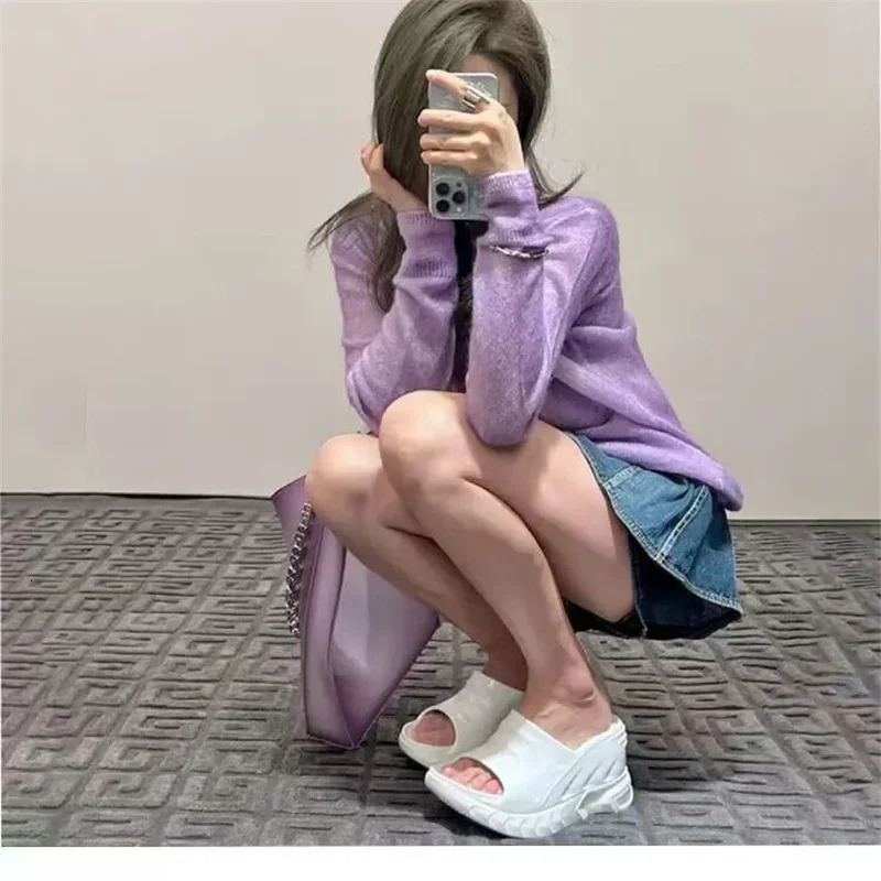 Womens high heels slider 2024 summer large-sized street fashion slider outdoor candy color wedge platform sandals 240711