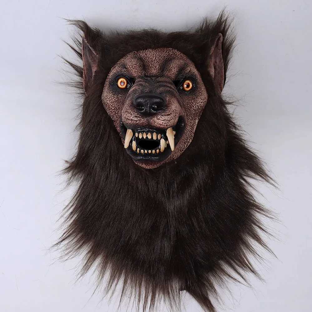 Werewolf Mask Cosplay Horror Bloddy Animal Wolf Head Latex Helmet Halloween Carnival Masquerade Party Costume PropsM240711
