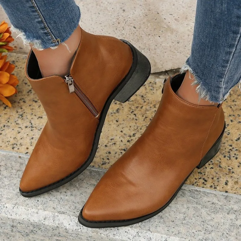 2023 Autumn New Retro Women Boots Genuine Leather Ankle Modern Pointed Toe Leather Shoes Western Boots Chelsea Boots