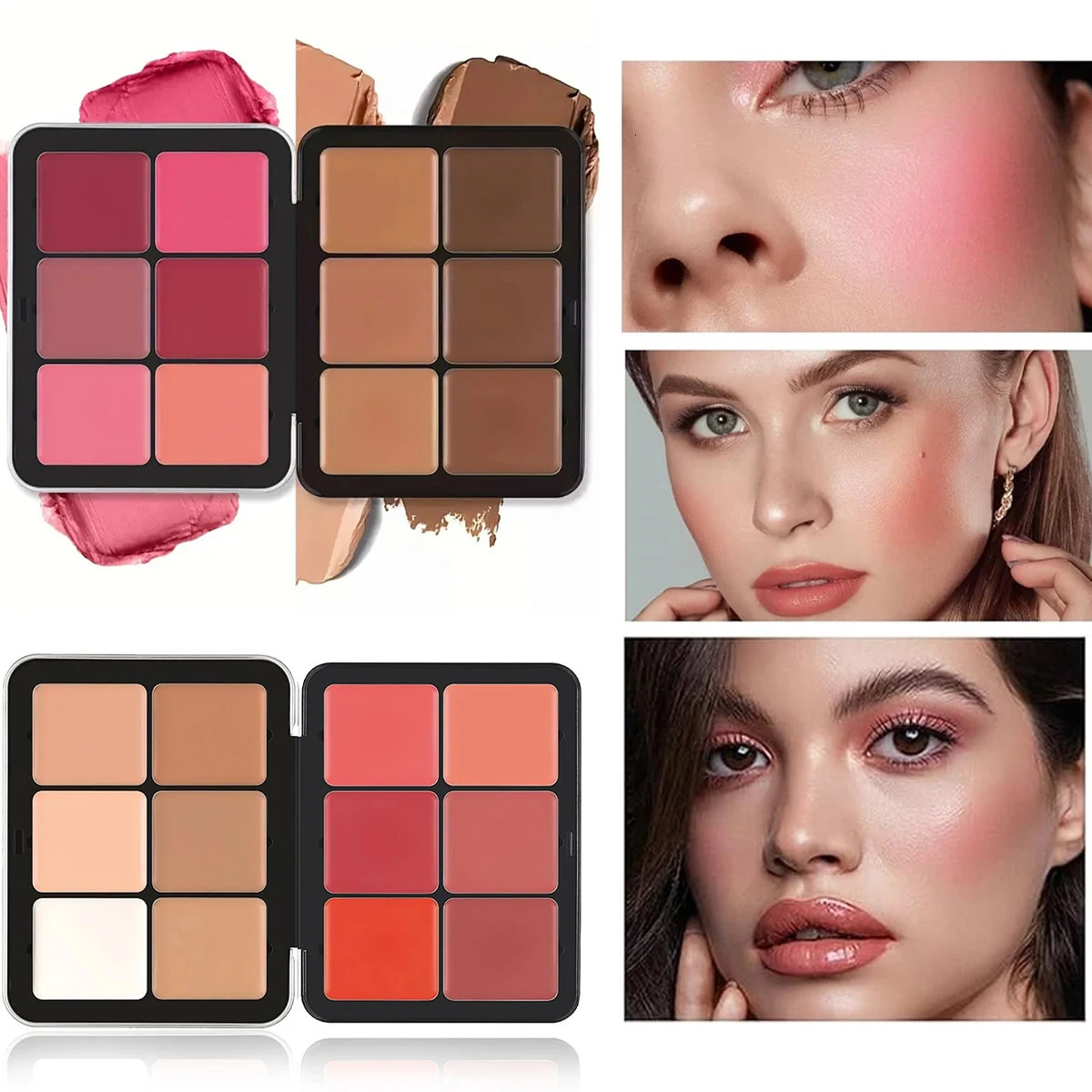 12 Shades Creamy Blush Palette HD Face Essentials Long-Lasting Matte Blush Cream Cover Makeup Palette 0.84oz 240710