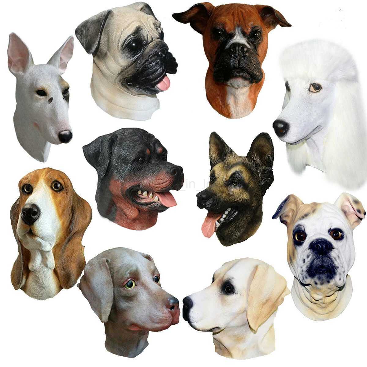 Latex Animal Realistic Bull Dog Labrador Pit Bull Basset Hound German Shepherd Dog Props Party MasksM240711