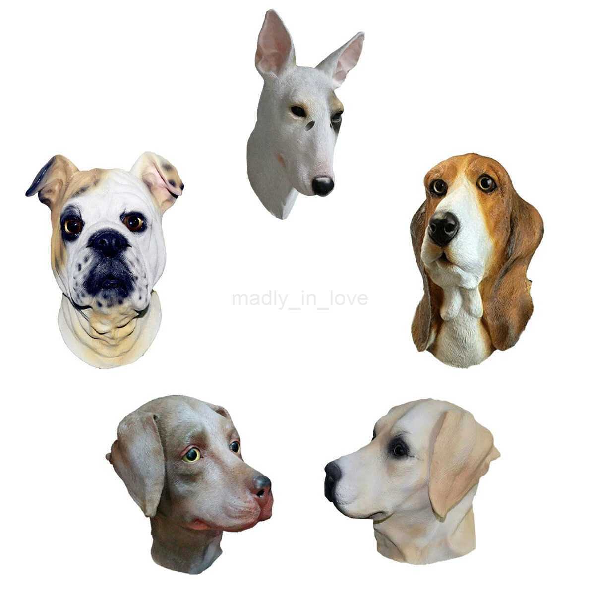 Latex Animal Realistic Bull Dog Labrador Pit Bull Basset Hound German Shepherd Dog Props Party MasksM240711