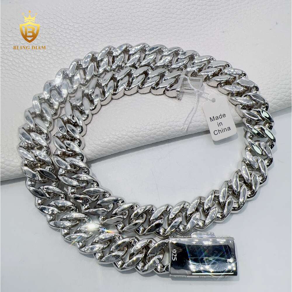High Quality Custom Hip Hop Jewelry 15mm Iced Out Heavy Cuban Link Chain Vvs Moissanite 925 Sterling Silver Hiphop