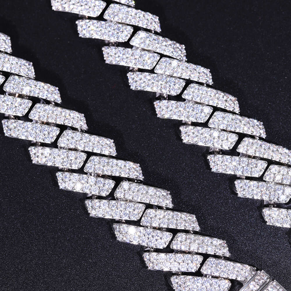 Customized 15mm 2rows Cuban Link Chain S925 Silver with Iced Out Moissanite Chain Hip Hop Mens Necklace Jewelry