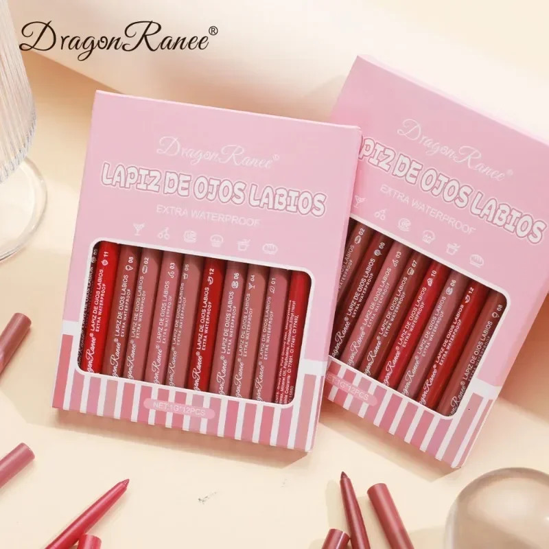 12 pieces/set of waterproof lip liner pencil nude matte lip liner long-lasting lipstick professional makeup lip color 240711