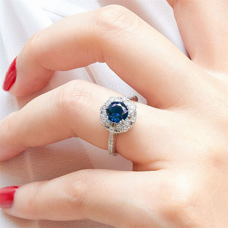 7mm blue green diamond ring designer for woman wed luxury 925 sterling silver full 5A zirconia engagement wedding rings anniversary jewelry women gift box size 5-10