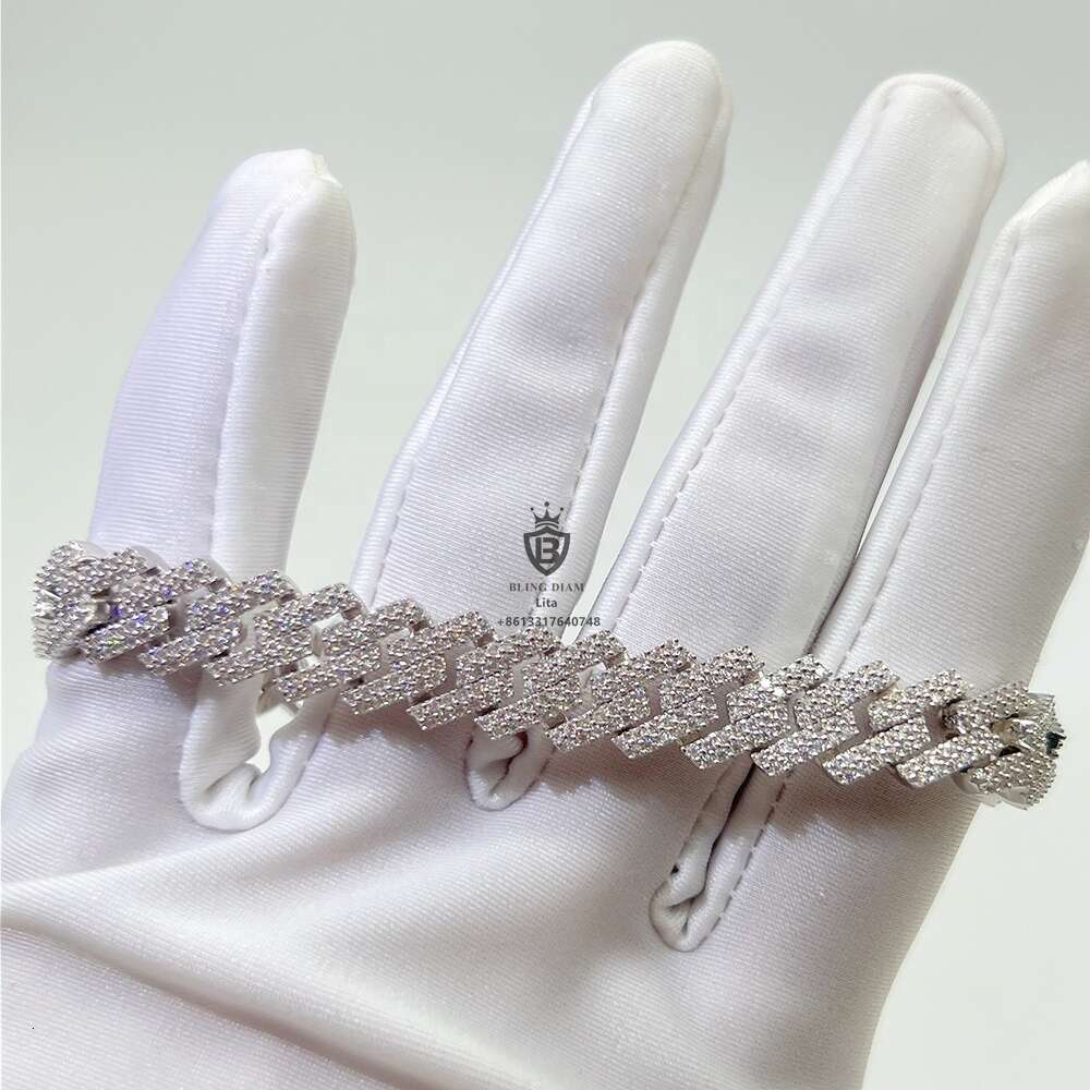 Wholesale Iced Out Jewelry Gra Certificate 7inch 8inch Hip Hop Mens Moissanite 10mm Silver Cuban Bracelet