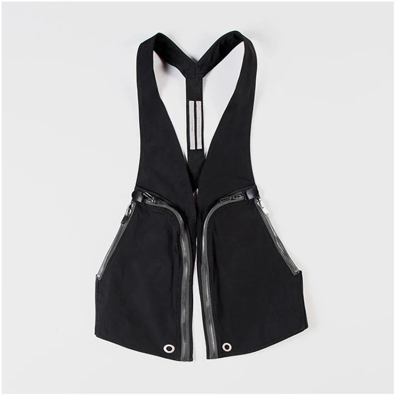 IEFB Black Zipper Pockets High Quality Locomotive Moto Biker Sports Coat Functional Casual Punk Style Trendy Cool Vest 240704