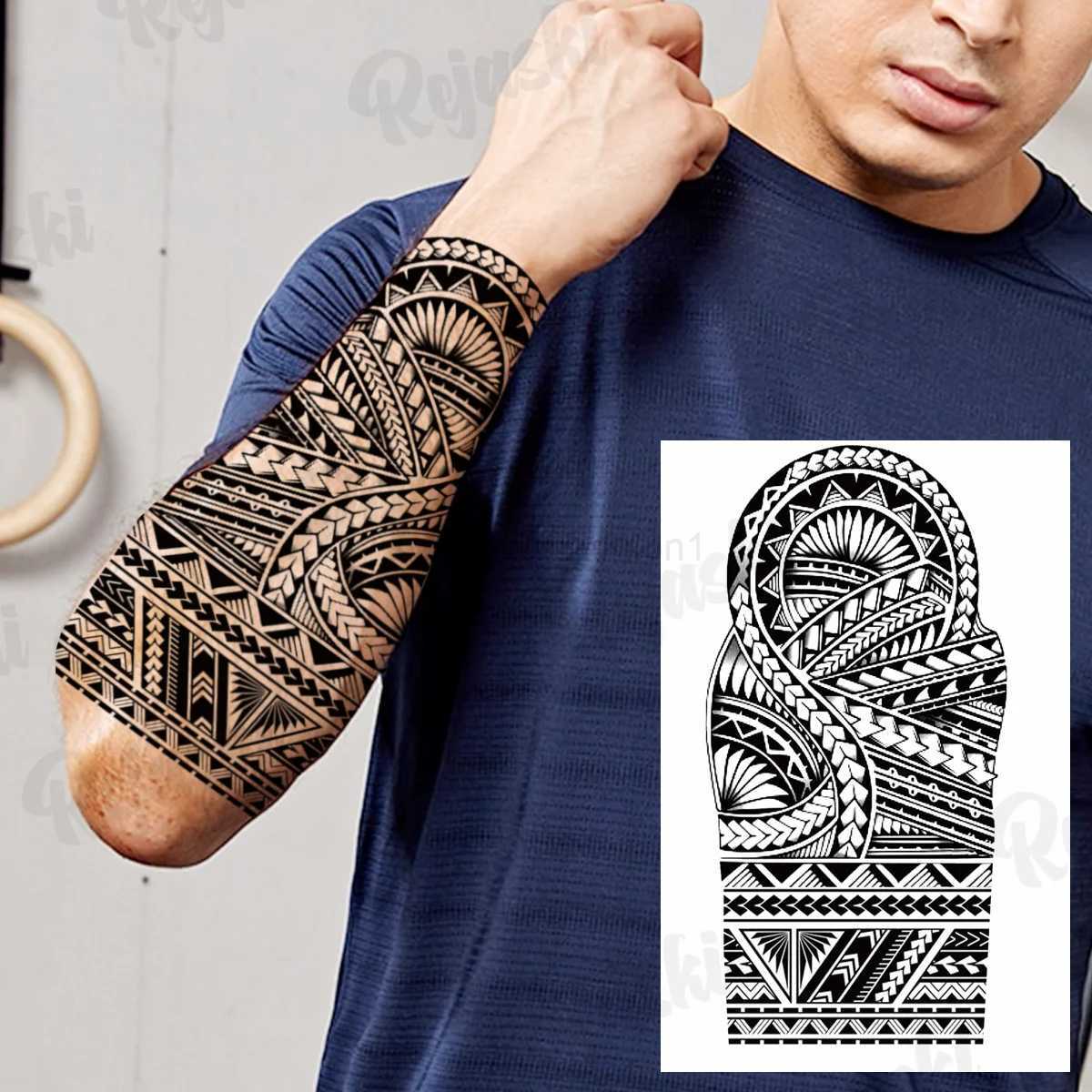 Large Totem Temporary Tattoos For Men Adults Realistic Maori Thorns Tribal Fake Tattoo Stickers Arm Body Waterproof Tatoos DIYB240712