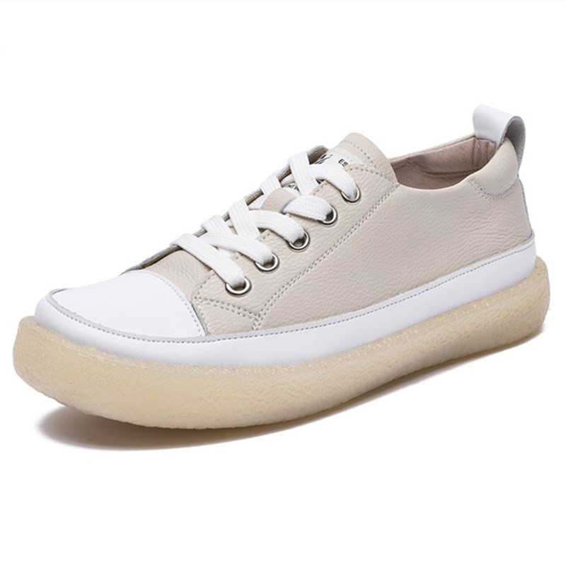 Women Spring Shoes 2024 New Genuine Leather Trend Color Matching Women Shoes Flat Bottom Lace-up Casual Girl Student Shoes