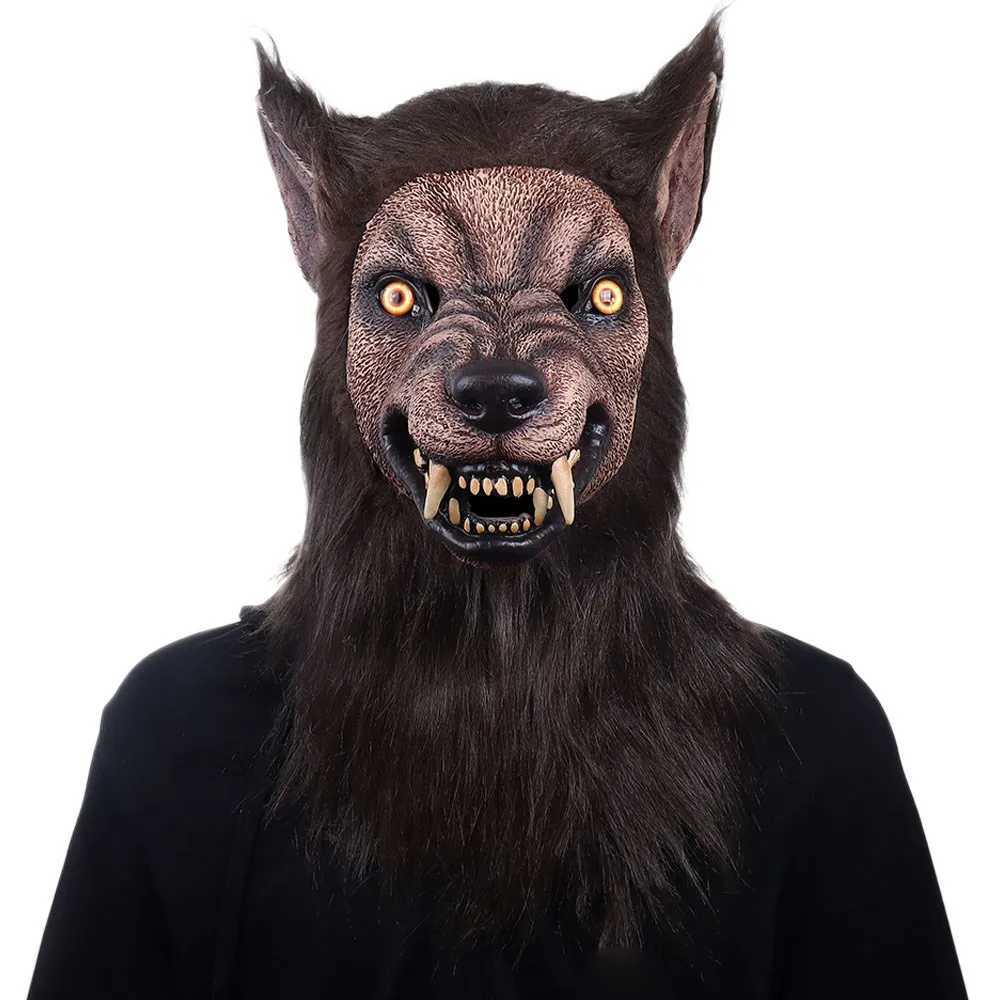 Werewolf Mask Cosplay Horror Bloddy Animal Wolf Head Latex Helmet Halloween Carnival Masquerade Party Costume PropsM240711