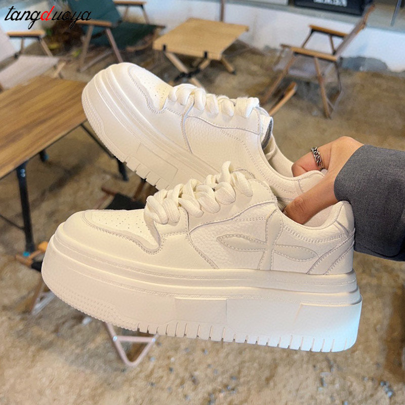 Korean Style White Sports Shoes: Platform Sneakers for Women