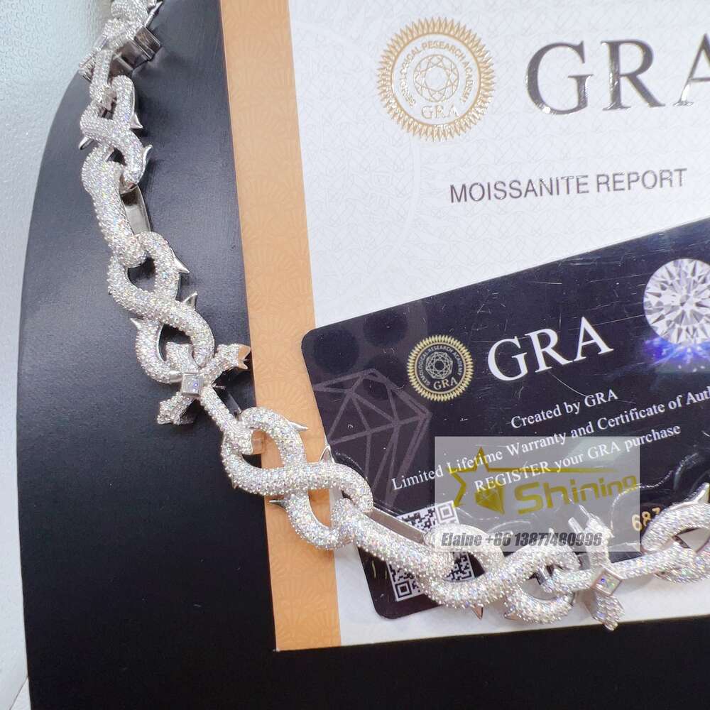 Luxury Design Iced Out Sterling Silver Pure for Men Vvs Moissanite Cuban Link Chain