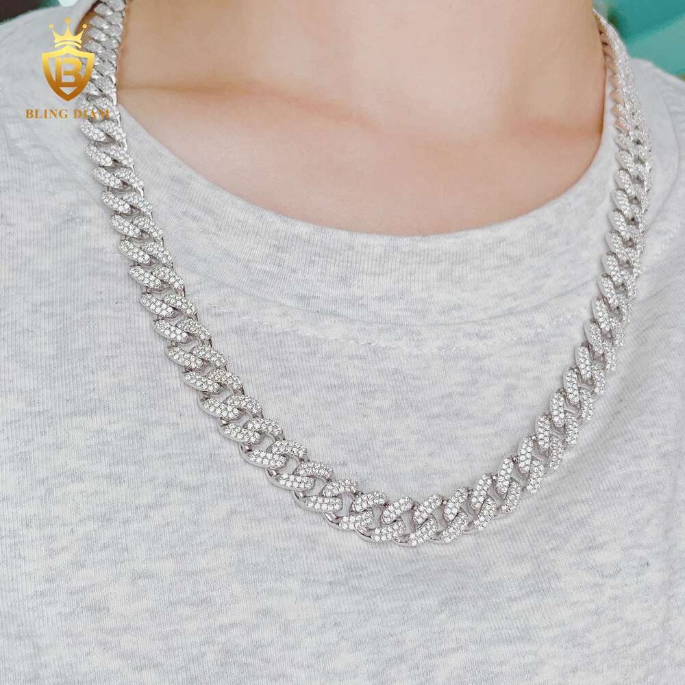 Blingdiam Jewelry Pass Diamond Tester Fashion Men Women 925 Sterling Silver 2rows Vvs Moissanite Cuban Link Chain