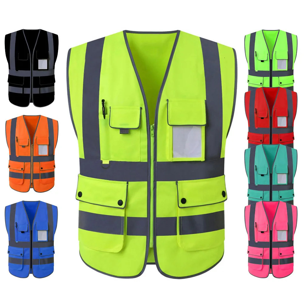 Size S4XL High Visibility Road Working Reflective Vest Outdoor Motorcycle Cycling Safety Waistcoat Clothing Jacket 240701
