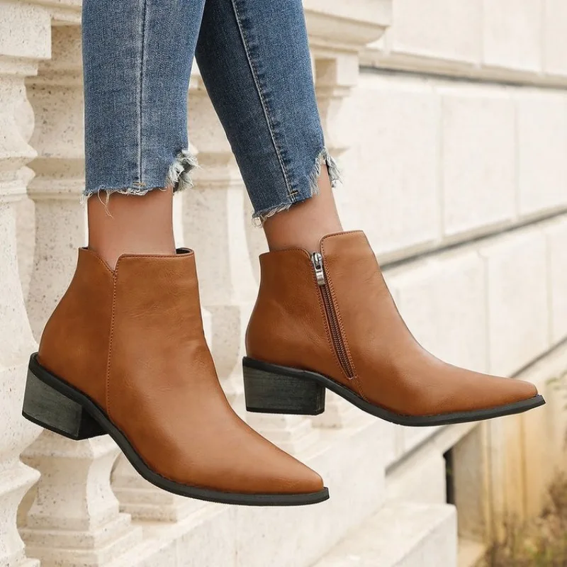 2023 Autumn New Retro Women Boots Genuine Leather Ankle Modern Pointed Toe Leather Shoes Western Boots Chelsea Boots