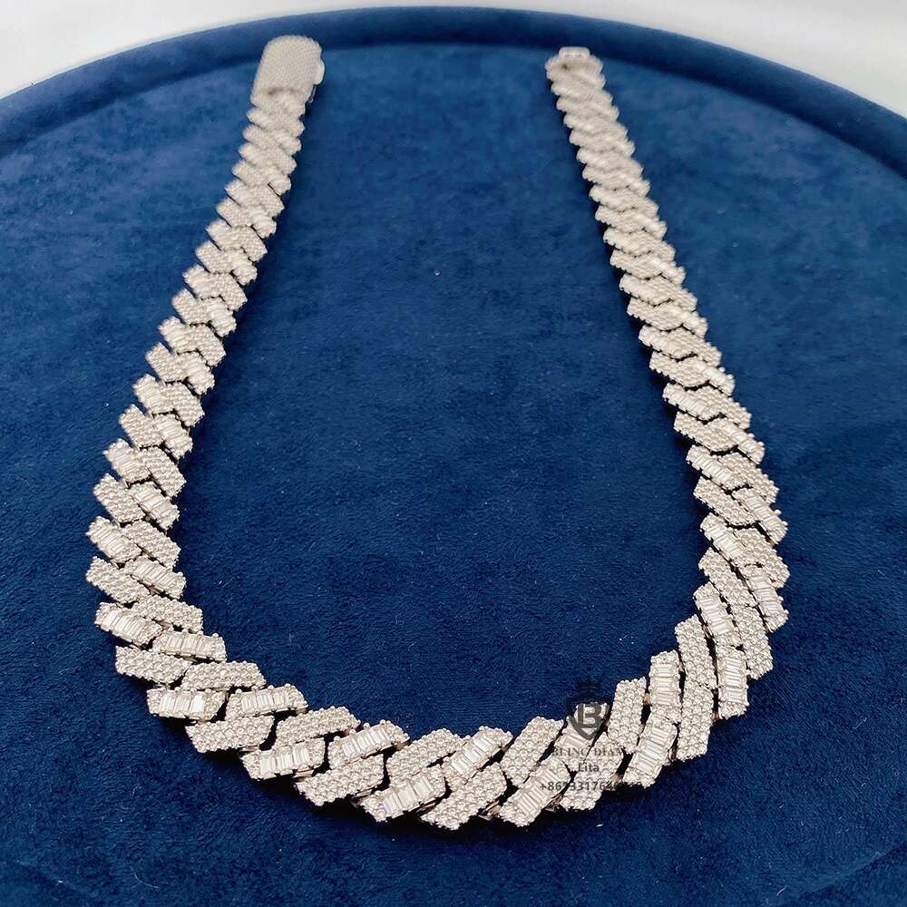 Custom Hip Hop Jewelry Miami 15mm Mens Baguette Iced Out Bracelet Necklace Moissanite Cuban Link Hiphop Chain
