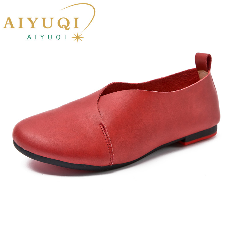 AIYUQI Women Shoes Genuine Leather 2024 New Flat Comfortable Large Size Ladies Shoes 7 Color Non-slip Mother Shoes