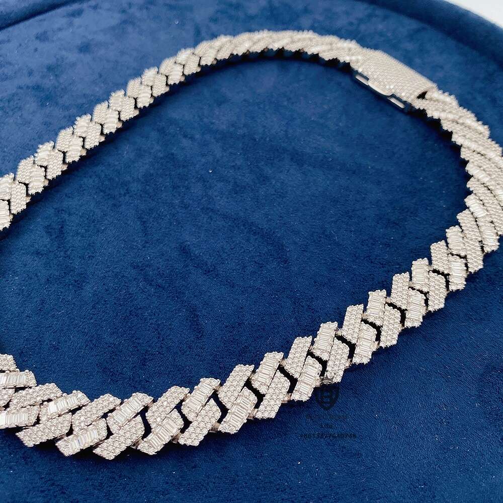 Custom Hip Hop Jewelry Miami 15mm Mens Baguette Iced Out Bracelet Necklace Moissanite Cuban Link Hiphop Chain