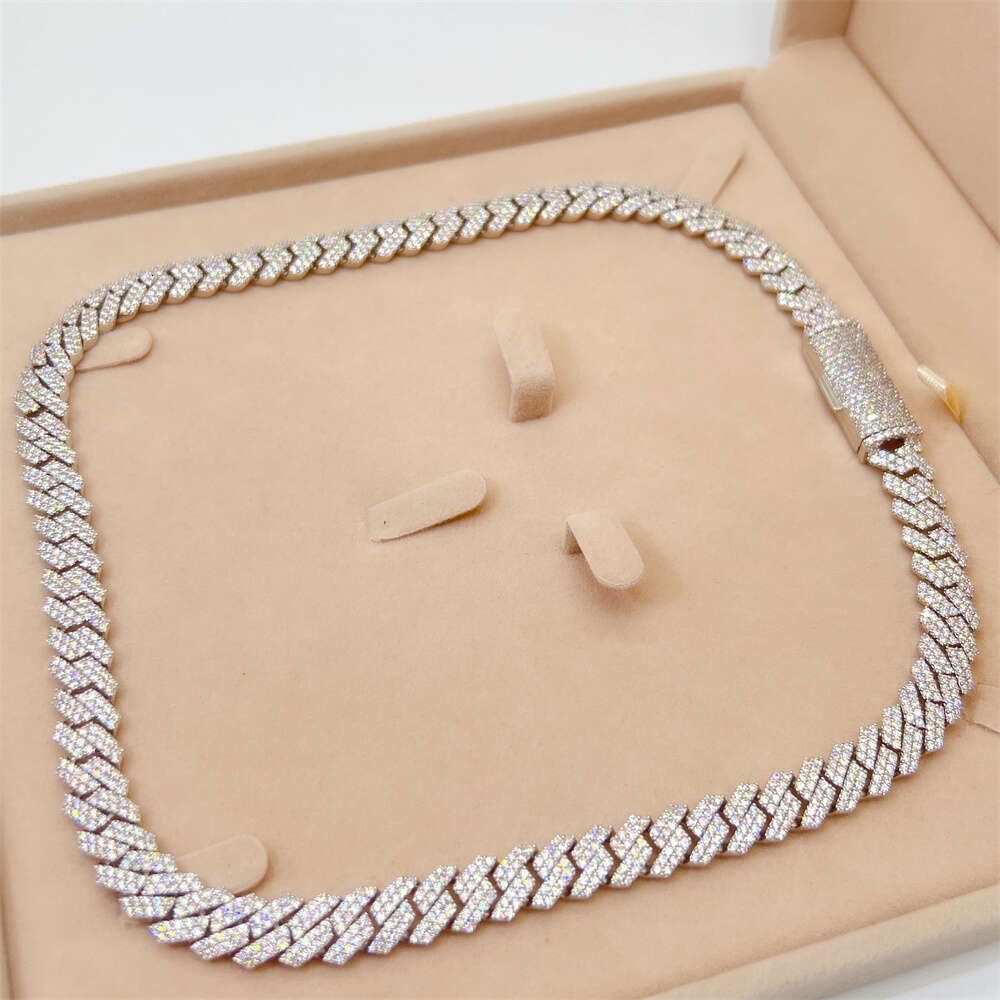 Best Selling Fashion Jewelry 10mm Width 925 Silver Vvs Moissanite Iced Out Cuban Link Chain Necklace