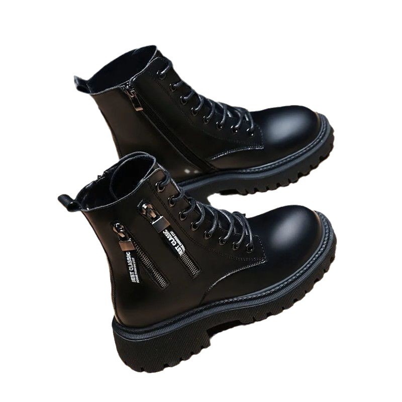 soled 2024 Fashion New Thick Comfortable Durable Explosive Short Sleeves Trendy and Versatile Black Boots Lhshoe