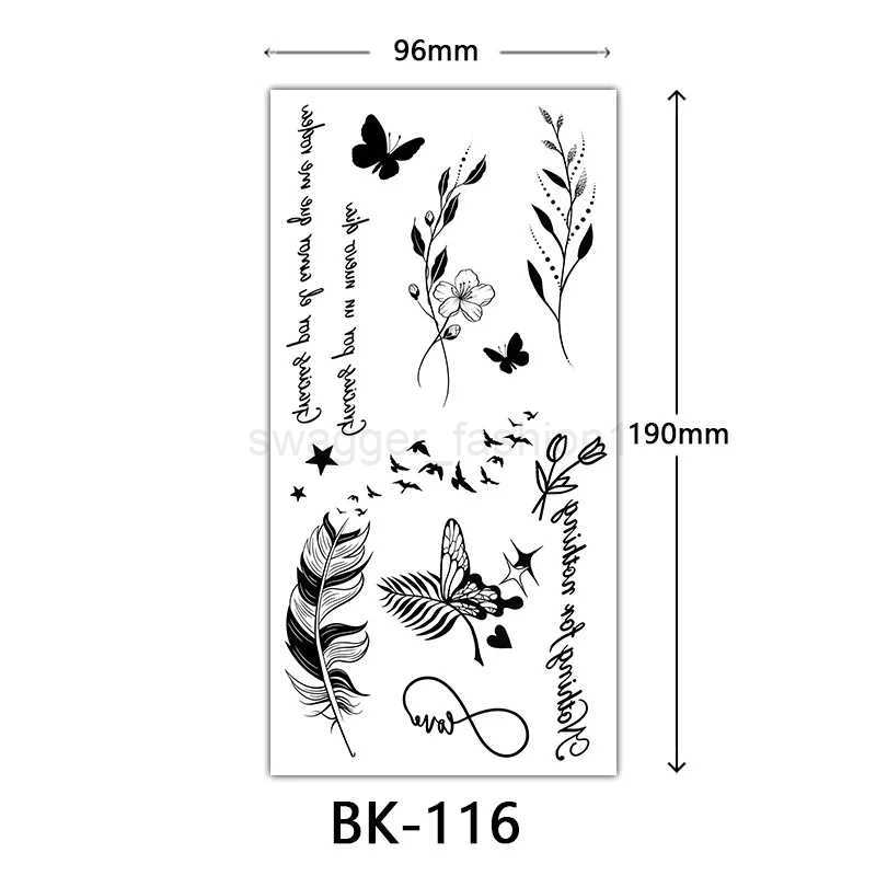 Black Flower Tattoo Sketch Tattoo Sticker Rose Blossom Tattoo Temporary WaterproofB240713