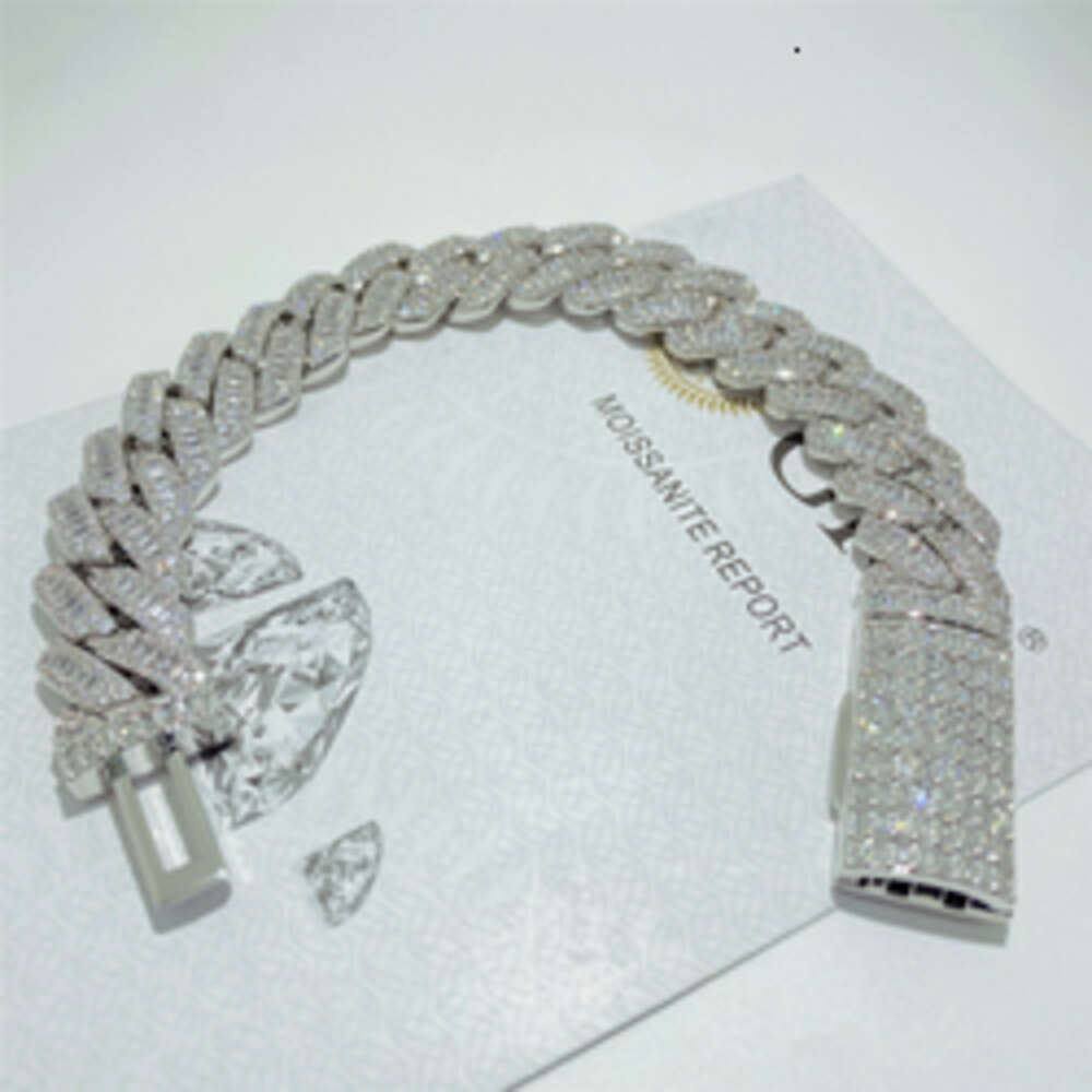 Wholesale Solid Sier Moissanite Baguette k Vvs Dia 15mm Miami Cuban Chain Bracelet Hip Hop Bangles