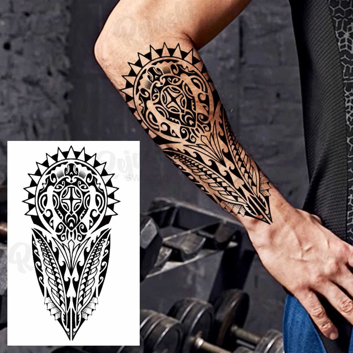 Large Totem Temporary Tattoos For Men Adults Realistic Maori Thorns Tribal Fake Tattoo Stickers Arm Body Waterproof Tatoos DIYB240712