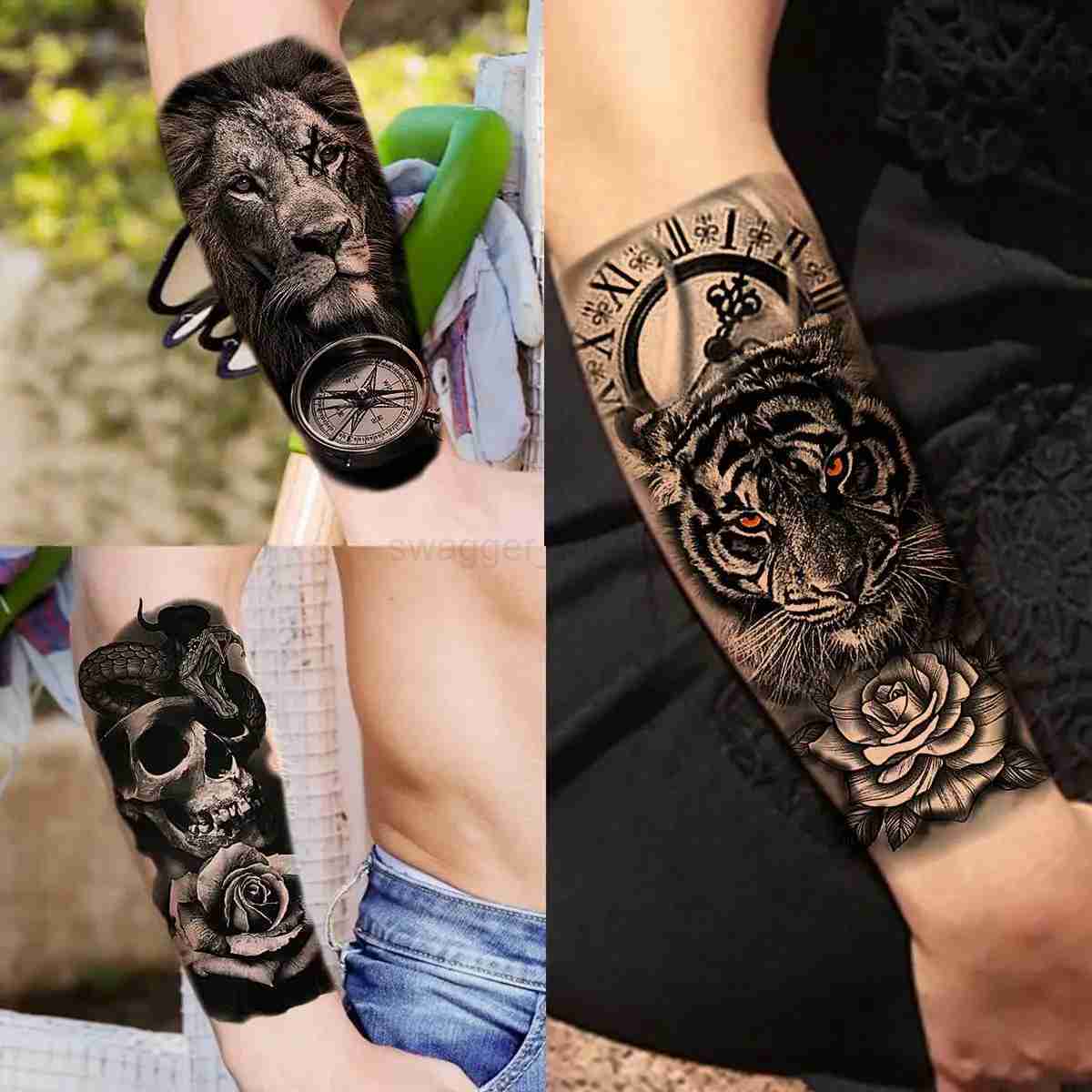 68 Sheets Large Sleeve Temporary Tattoos For Men Women Forearm Fake Tattoo Sticker Black Tiger Lion Owl Skull Tatoos Tribal WolfB240711