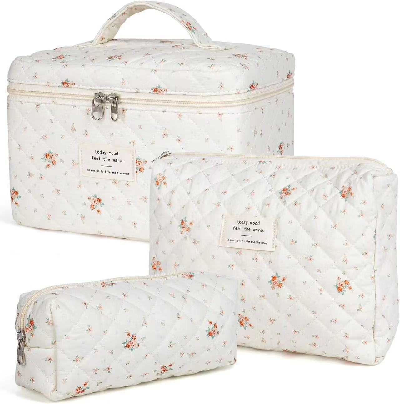 Tote bag Handheld cosmetic bag large capacity small floral storage portable quilted cotton cute flowers ins travel student