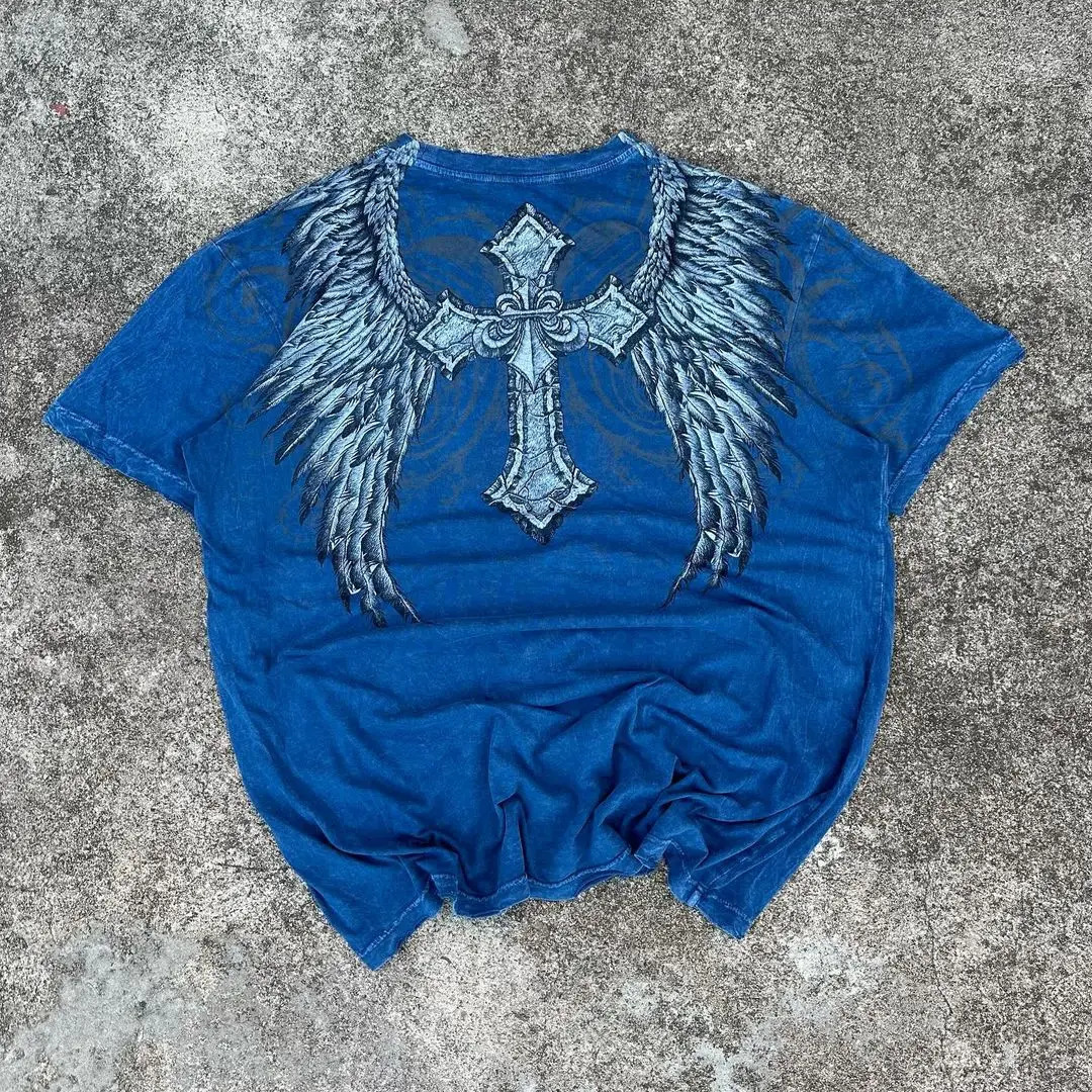 Y2k European and American Hip-hop Skull Oversized T-shirt Street Harajuku Retro Letter Print Top Men Casual Graphic t shirts 240703